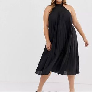 NWT ASOS DESIGN Curve backless halter pleated midi dress